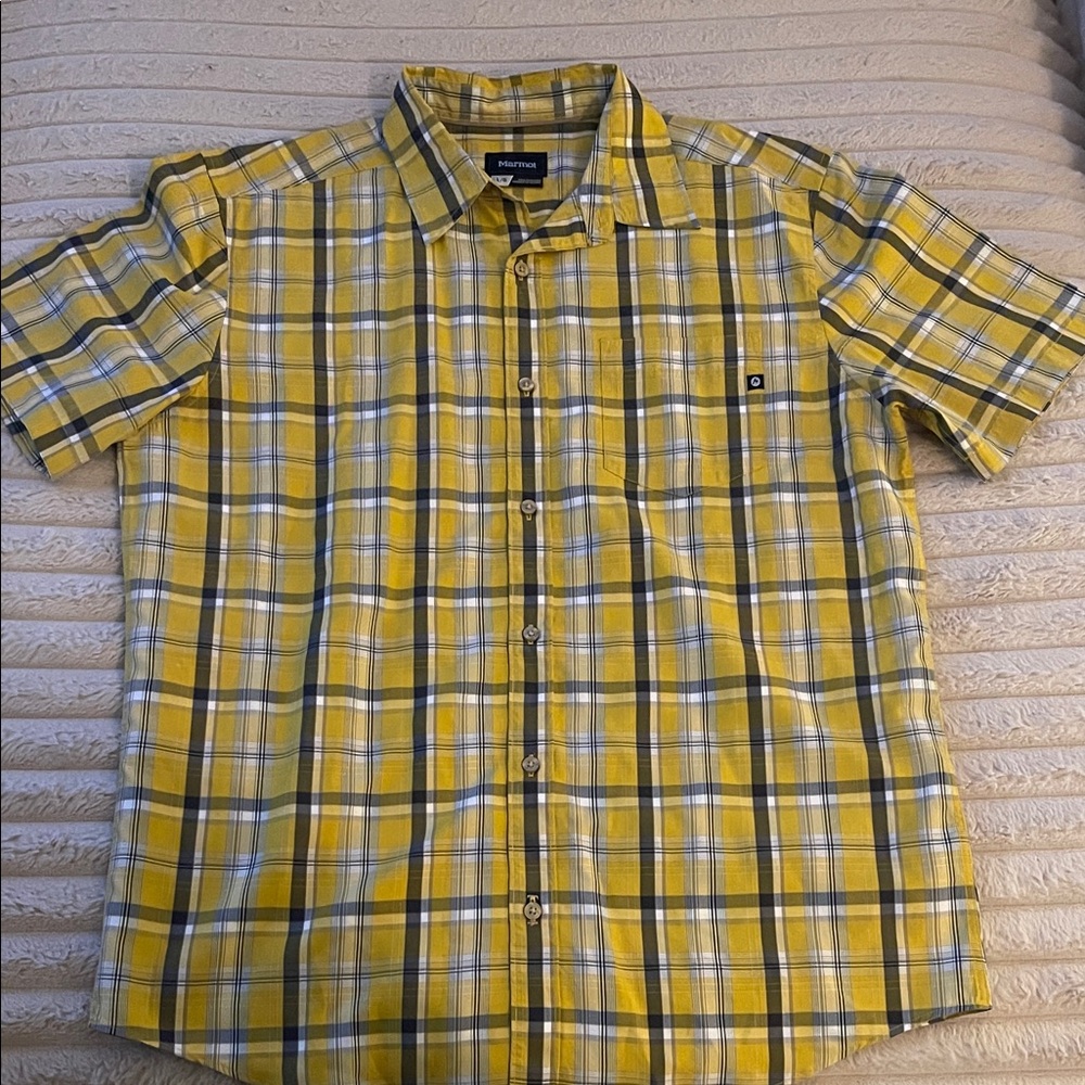 Marmot Yellow and Blue Plaid Casual Shirt